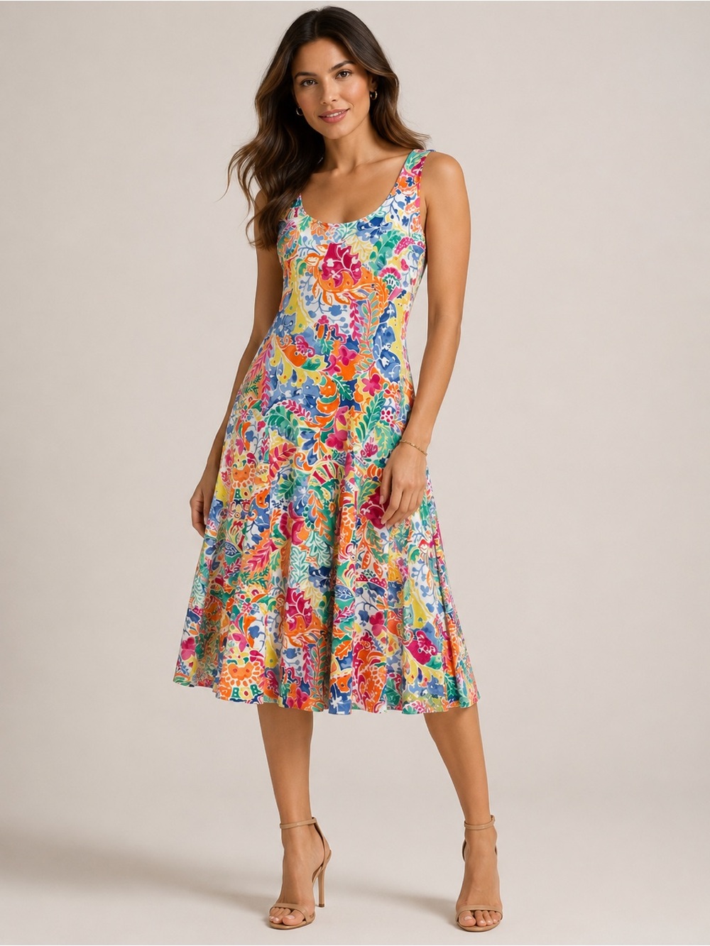 Lauren Ralph Lauren Floral Fit & Flare Dress Small Colorful Sleeveless Stretch